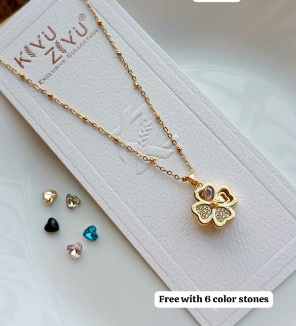 STONE CHANGEABLE CLOVER ANTI-TARNISH NECKLACE
